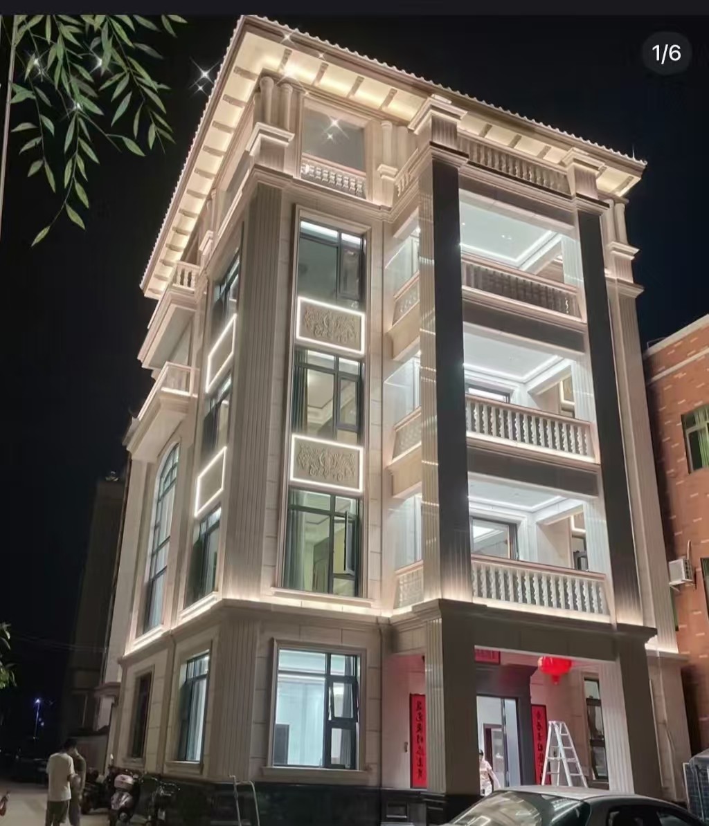 上饶 芝麻白花岗岩别墅外墙夜间效果