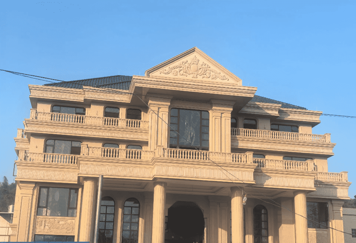 上饶黄金麻别墅外墙干挂石材效果示例