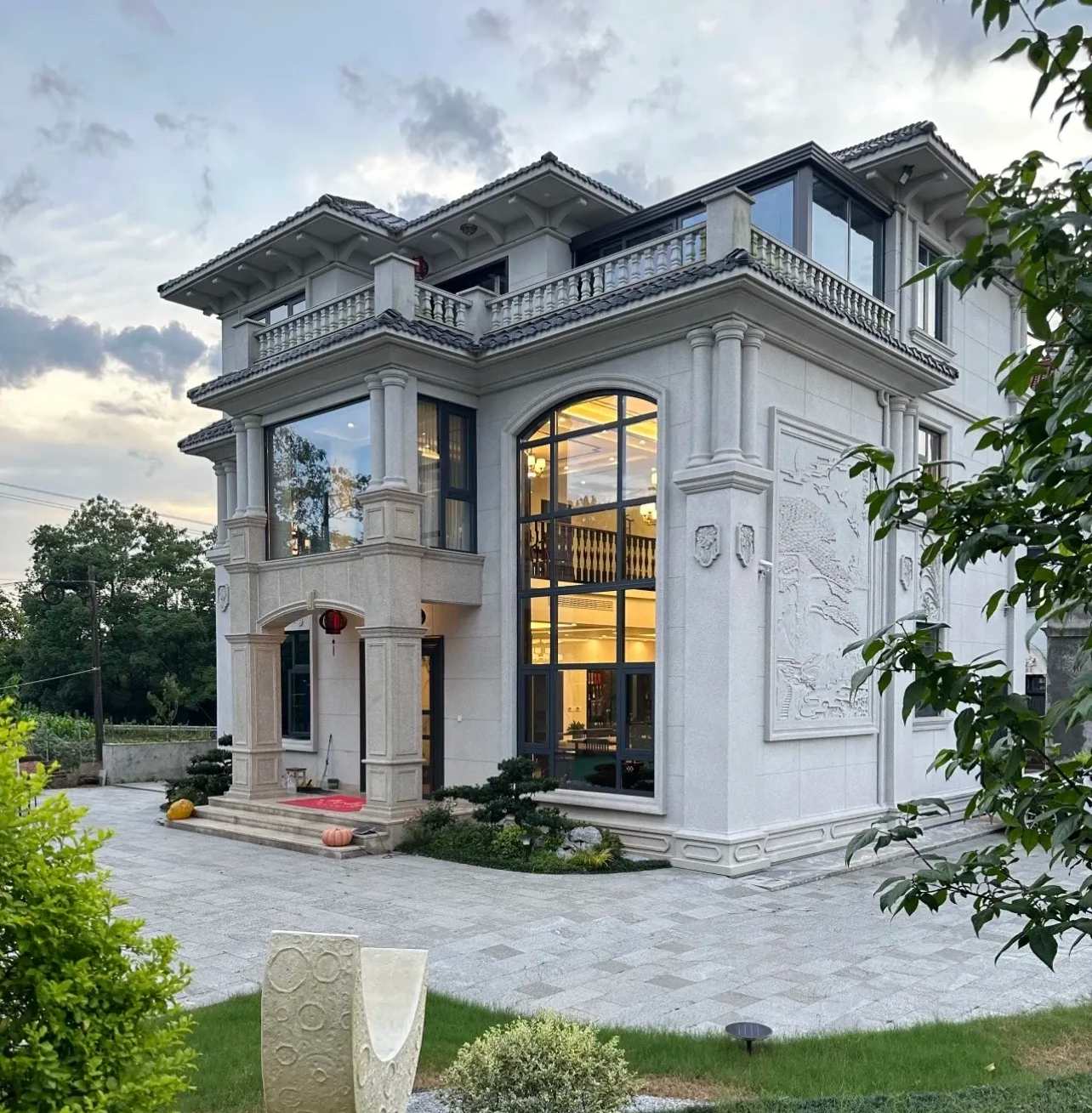 上饶 白麻花岗岩私人别墅干挂石材豪华定制