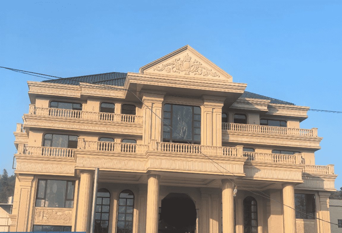 上饶黄金麻别墅外墙干挂石材效果示例